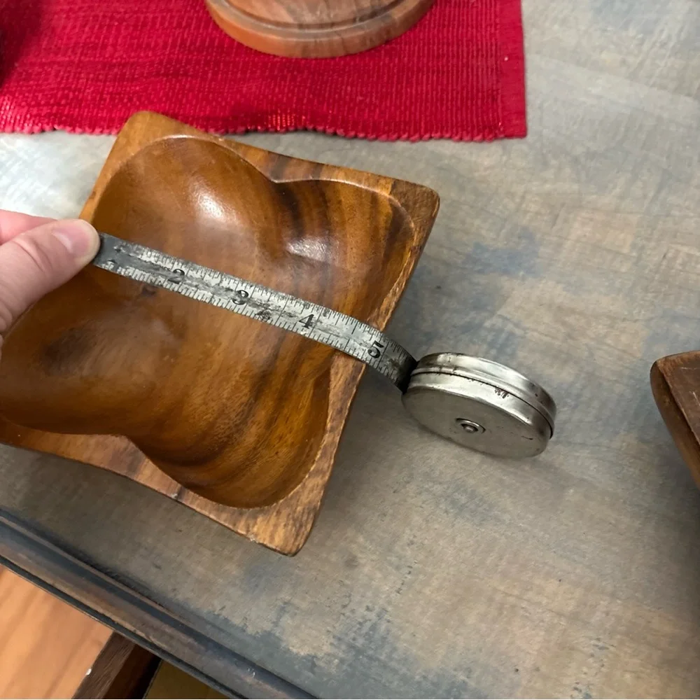Monkey Pod Scallop Bowls Nut Dishes 2 Vintage Boho MCM Wood clover shape